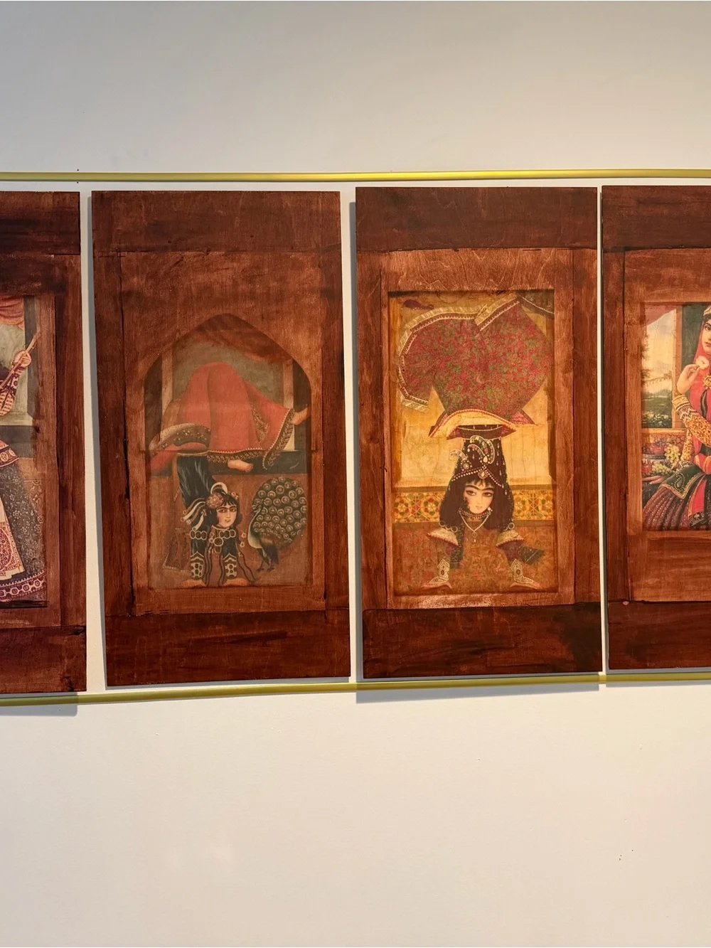 Wooden Panel Vintage-Style Persian Lady Wooden Wall Art Print rustic Brown & Red